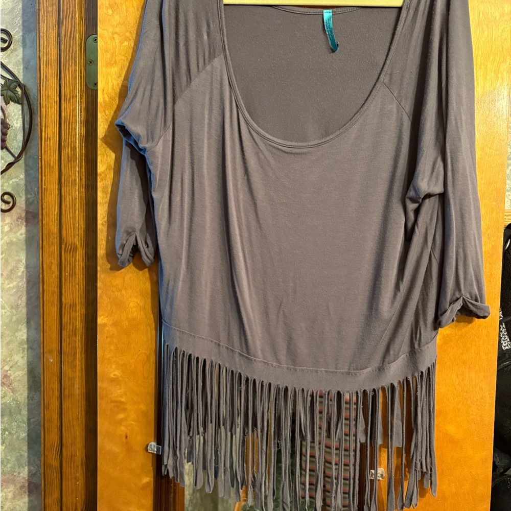 Gray 3/4 Sleeve Asymmetrical Tunic Blouse